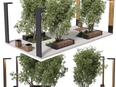 Urban Environment Urban Furniture Green Benches Low-poly 3D model