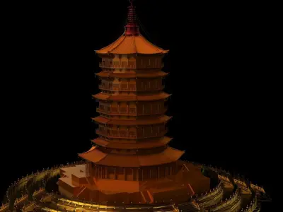 Chinese ancient tower  3D model 2