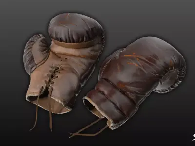 Vintage Leather Boxing Gloves Low-poly 3D model