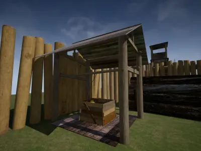 Low-Poly Well wooden roof Low-poly 3D model
