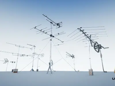 Set of outdoor TV Antennas Low-poly 3D model