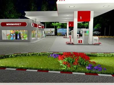 City Gas Station Low-poly 3D model