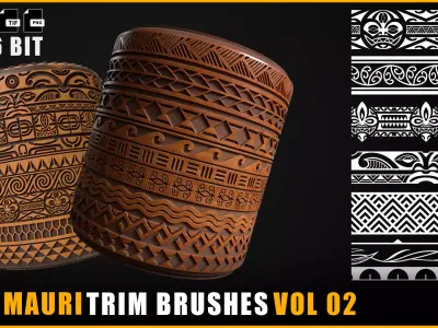 100 Mauri Trim Brushes - Border Pattern - Roll Brush - VOL 02 Texture
