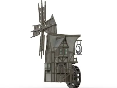 Medieval Windmill water wheel Pack Blender and Unreal Engine 5 3D model