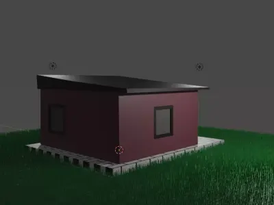 a low poly house with a garden 3D model