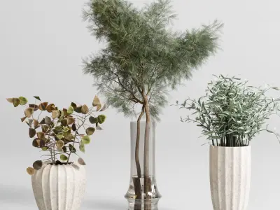 bouquet 13 concrete vse plant pampas and dry hogweed dry leaves 3D model