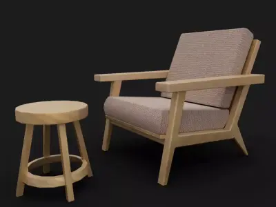 Low Poly chair and stool Low-poly 3D model