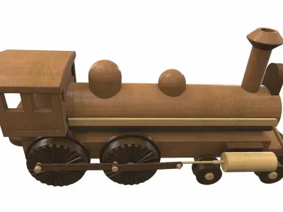 Wooden train locomotive toy 1 Free 3D model