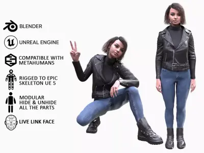 Woman in Casual Outfit - Modular - Rigged Low-poly 3D model