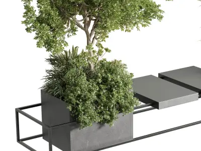 Urban Environment - Urban Furniture - Green Benches With tree 40 Low-poly 3D model