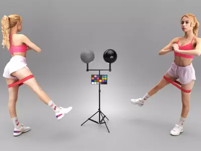 Young woman doing exercises with fitness rubber band 340 Low-poly 3D model