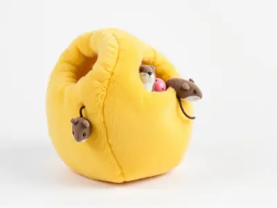 Cheese Puff Toy with Pocket Holes and Felt Mice Low-poly 3D model