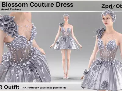 Pearl Blossom Couture Dress 3D model