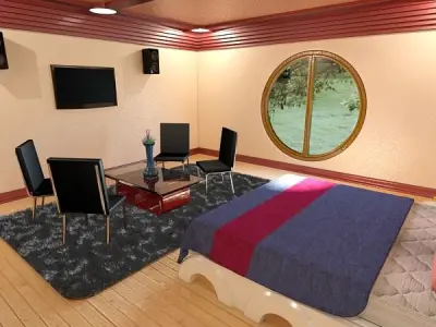 Bedroom with round window 3D model
