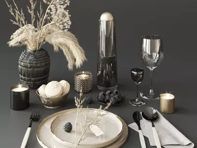 Tableware with heracleum 3D model