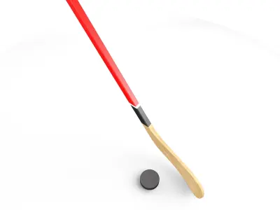 Ice Hockey Stick and Puck  3D model