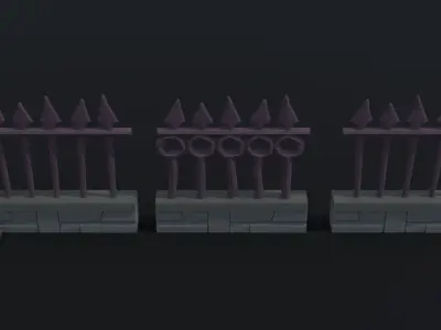 Cartoon fantasy cemetery fence kit Polygonal Style Low-poly 3D model