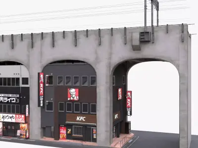 Akihabara Tokyo Street with Buildings and Sidewalk Low-poly 3D model