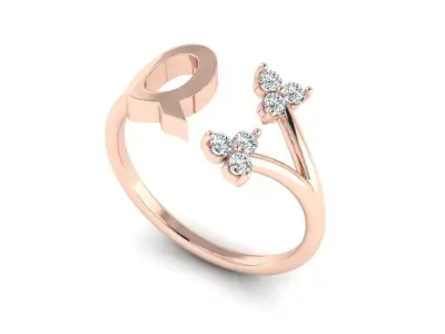 Jewelry Alphabet Ring  Q with Diamonds  3D print model