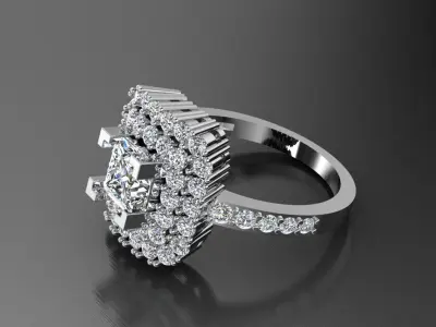Diamond Jewelry Ring Princess and Round gems Free 3D print model