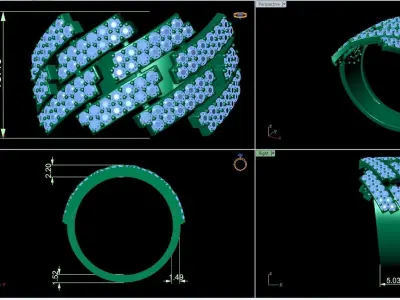 Diamond cuban link half band ring -3 3D print model
