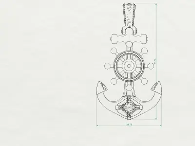 Anchor Pendant With Nautical Star and Rudder 3D print model