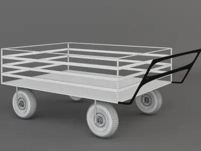 trolley wooden cart with wheels 3D model