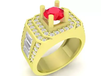 Luxury Square Men Ring With Red Center Gemstone 3833 3D print model