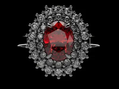Red Diamond Halo Ring and Pendant 3D print model