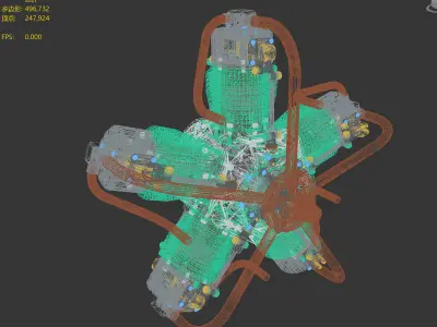 5-cylinder radial steam engine 3D model