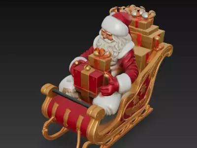 Santa Claus on Sleigh with Gifts - Christmas Holiday Sculptur... 3D print model