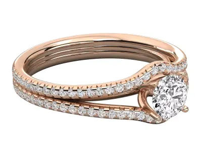 Luxury Double Row Split Pave Solitaire Diamond Ring CAD 3D print model