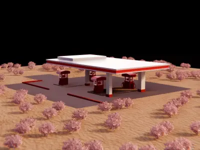 Gas Station Game Ready Low-poly 3D model