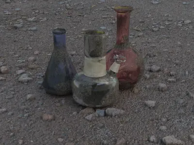 Model of chemical devices Alcohol lamp and flasks  3D model