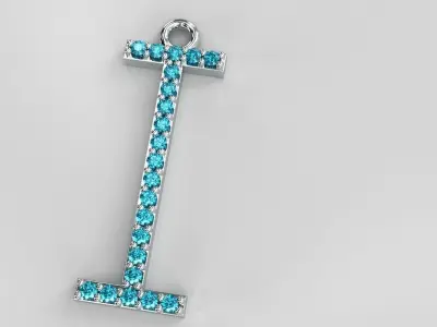 Letter I Diamond Pendant Gold Silver Platinum Luxury Jewelry 3D print model