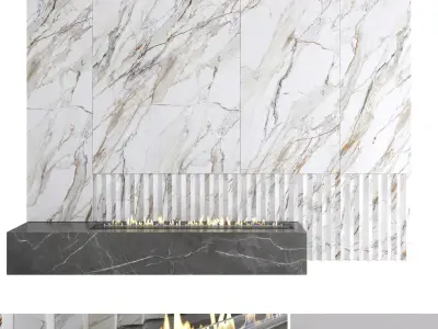 Decorative wall with fireplace set 13 3D model