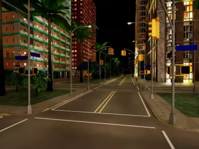 City Downtown Skyscraper Street - Night - Unreal - Lot 08 Low-poly 3D model