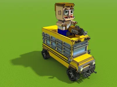 School Bus and Character Free 3D model