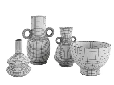 Set of 4 Jennifer Striped and Spotted Ceramic Vase 3D model