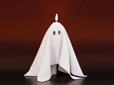 Halloween Ghost Candle with Animated Fire 3D model