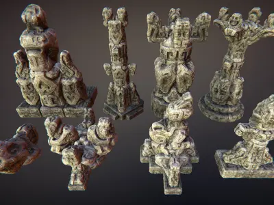 Jungle sculptures Low-poly 3D model