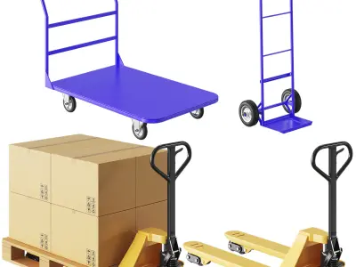 CAT Forklift Manual Loader and Warehouse Carts Kit 3D model