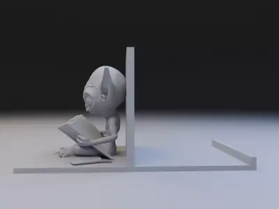 alien reading book book stand 3D print model