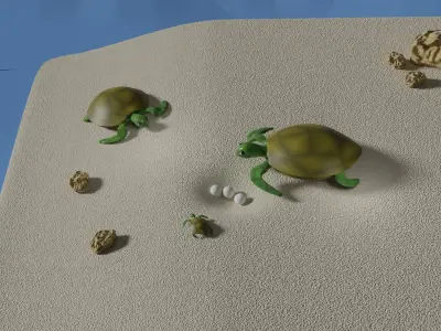Stylised Cartoony Turtles on Beach 3D model