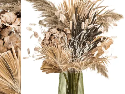 Bouquet of dried flowers in a glass vase 134 3D model