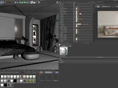 Cozy Bedroom Interior Scene for Cinema 4D and Redshift Render 3D model