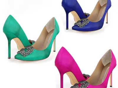 Manolo Blahnik Hangisi Satin High Heels 3D model