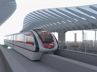 Monorail station with train 3D model