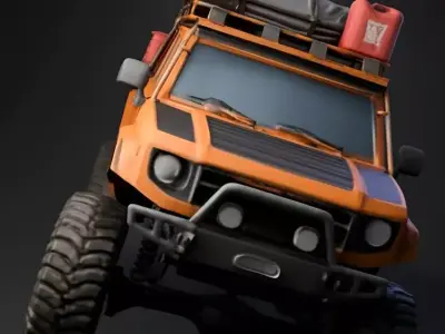 Stylized Orange Off-Road Vehicle with Expedition Gear Low-poly 3D model