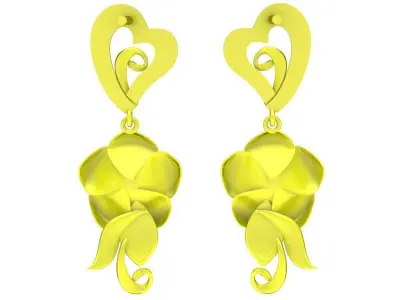 Elegant Rose Flower Heart Drop Earrings for Women 5664 3D print model